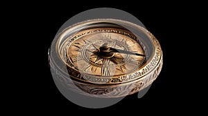 Vintage bronze compass with roman numerals and intricate design
