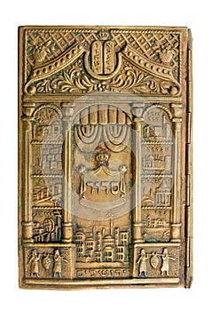 Vintage bronze Siddur cover useful for background