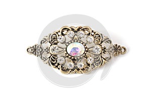 Vintage brooch with diamonds isolated on white