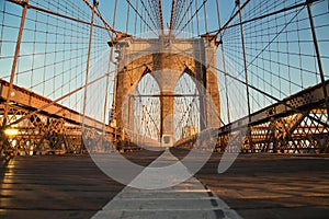 Vintage Brooklyn Bridge at sunrise, New York City