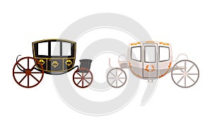 Vintage Brougham Set, Ancient Carriage for People Transportation Flat Vector Illustration