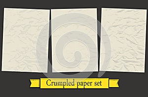 Vintage brown crumpled paper vector illustration set EPS8