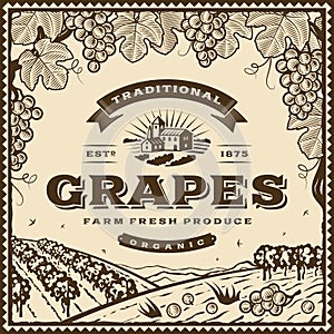 Vintage brown grapes label