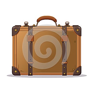 Vintage brown threadbare suitcase with straps and buckles isolated. Vector illustration