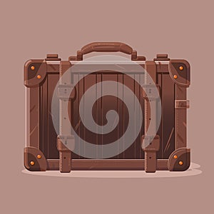 Vintage brown threadbare suitcase with straps and buckles isolated. Vector illustration