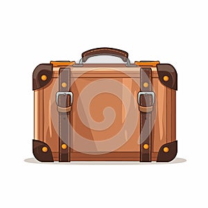 Vintage brown threadbare suitcase with straps and buckles isolated. Vector illustration