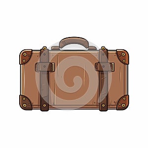 Vintage brown threadbare suitcase with straps and buckles isolated. Vector illustration