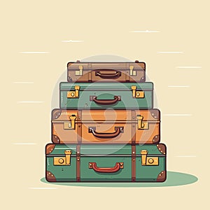 Vintage brown threadbare suitcases with straps and buckles isolated. Vector illustration