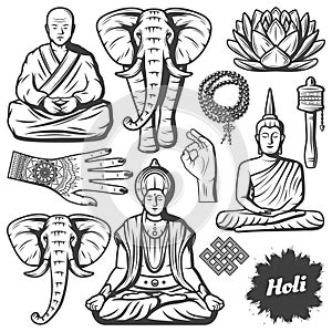 Vintage Buddhism Religion Elements Set