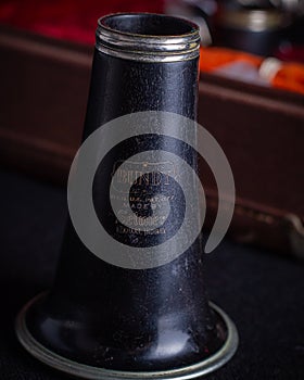Vintage Bundy Wood Body Clarinet in Original Red Velvet-Lined Hard Case bell super close up brand name