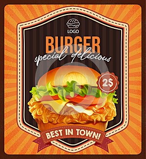 Vintage burgers retro poster style design template