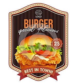 Vintage burgers retro poster style design template