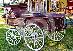 Vintage Burgundy Horse Drawn Wagon On Display