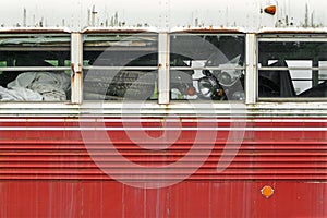 Vintage bus full of junk background