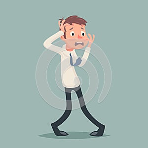 Vintage Businessman Suffer Emotion Fear Horror Depression Stress Character Icon on Stylish Background Retro Cartoon photo