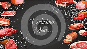 Vintage Butcher shop blackboard Cut of Beef Meat. Butchery Cow Food Chalk Board Shop. Retro Menu Restaurant poster. illustration V