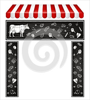 Vintage Butcher shop blackboard Cut of Beef Meat. Butchery Cow Food Chalk Board Shop. Retro Menu Restaurant poster. illustration V