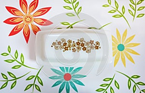 Vintage Butter Dish on Colorful Tray