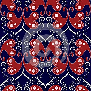 Vintage butterflies seamless pattern. Blue floral background wallpaper illustration with ornamental decorative love hearts