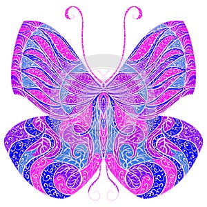 Vintage butterfly with floral abstract ornament. Colorful vector illustration