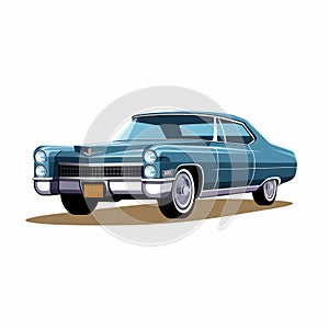 Vintage Cadillac Car Illustration In Dark Cyan And Light Amber