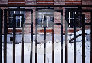 Vintage caged city building background