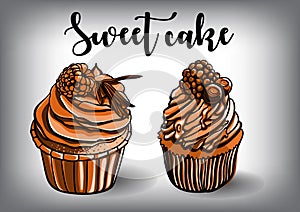 Vintage cakes with cream poster design vector.