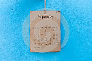 Vintage calendar 2017 handmade hang on blue wall