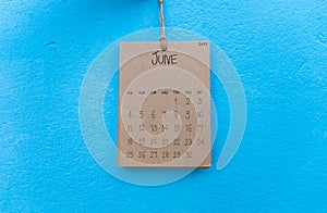Vintage calendar 2017 handmade hang on blue wall