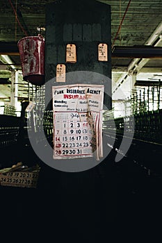 Vintage Calendar on Wood Post - Abandoned Lonaconing Silk Mill - Maryland