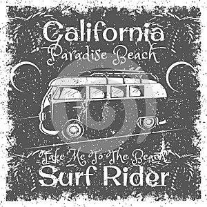 Vintage California Beach poster. Surf Rider typography for print, t-shirt, tee design.