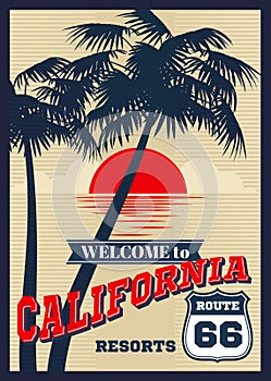 Vintage california vector summer poster, retro t-shirt print