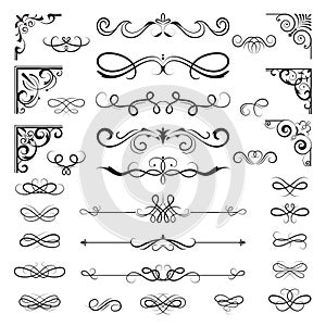 Vintage calligraphic borders. Floral dividers and corners for decoration designs ornate vector elements