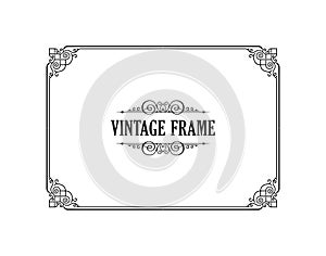 Vintage calligraphic frame. Black and white vector border of the invitation, diploma, certificate, postcard