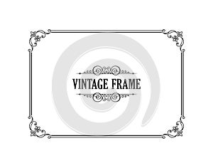 Vintage calligraphic frame. Black and white vector border of the invitation, diploma, certificate, postcard