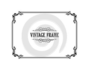 Vintage calligraphic frame. Black and white vector border of the invitation, diploma, certificate, postcard