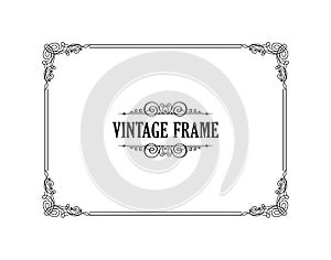 Vintage calligraphic frame. Black and white vector border of the invitation, diploma, certificate, postcard