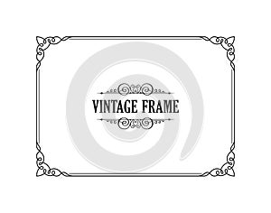 Vintage calligraphic frame. Black and white vector border of the invitation, diploma, certificate, postcard