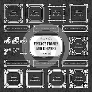 Vintage calligraphic frames and corners on a chalkboard background