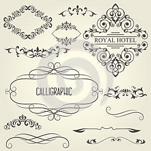 Vintage calligraphic frames with vignettes and ornamental divide