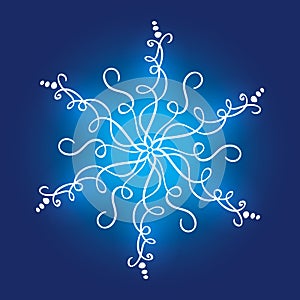 Vintage calligraphic snowflake Christmas on a blue background