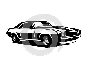 vintage camaro car silhouette. isolated white background view from side.