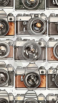 Vintage Camera Collection Illustration Pattern