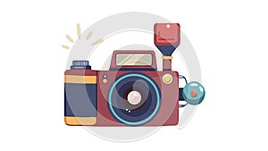 Vintage Camera with External Flash in Flat Design, vector design Generative AI