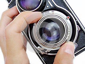 Vintage camera focusing