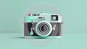Vintage camera with a fresh mint green facelift isolated on a matching background. Ideal for design enthusiasts photo