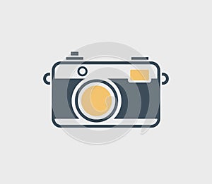 Vintage camera icon isolated on gray background.