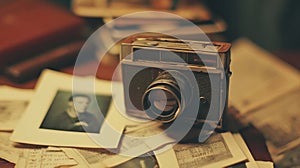 Vintage Camera on Old Photographs and Documents