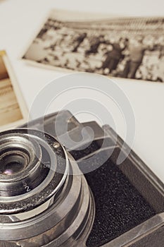 Vintage camera and old photos