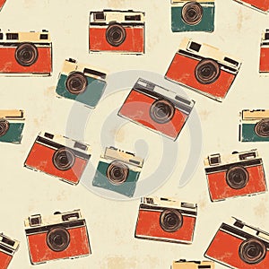 Vintage Camera Pattern with Artistic Retro Design Elements